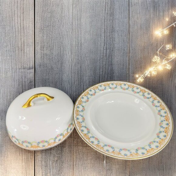 Heinrich & Co H&C Selb Bavaria Porcelain Round Butter Dish Container Vintage - Picture 2 of 16